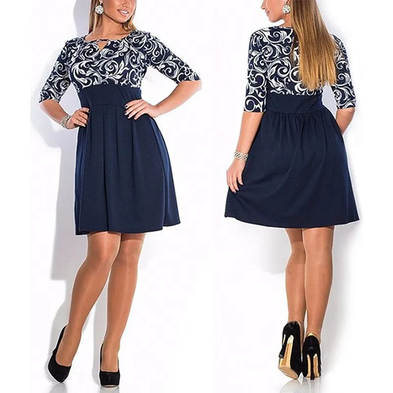 Women Summer Dress 2018 Plus Size Choker Neck Midi Tunic Dresses Printed Dress Vestidos Party vintage Vestido 6XL 5XL 4XL Dresses