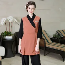 ; сезон весна; Новинка; Модные Изящные оранжевый, черный топ+ широкие брюки 2 шт. комбинезон оздоровительный униформа для сотрудниц спа-салонов Больничная Массажная Appreal