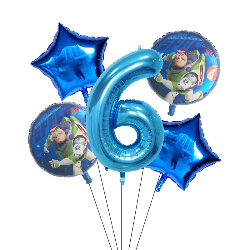 5pcs Toy Buzz Lightyear Story Balloons Cartoon Foil Helium 30 Inch Number Blue Balloons Happy Birthday Balloons Kids Toys Ball - Цвет: Светло-зеленый
