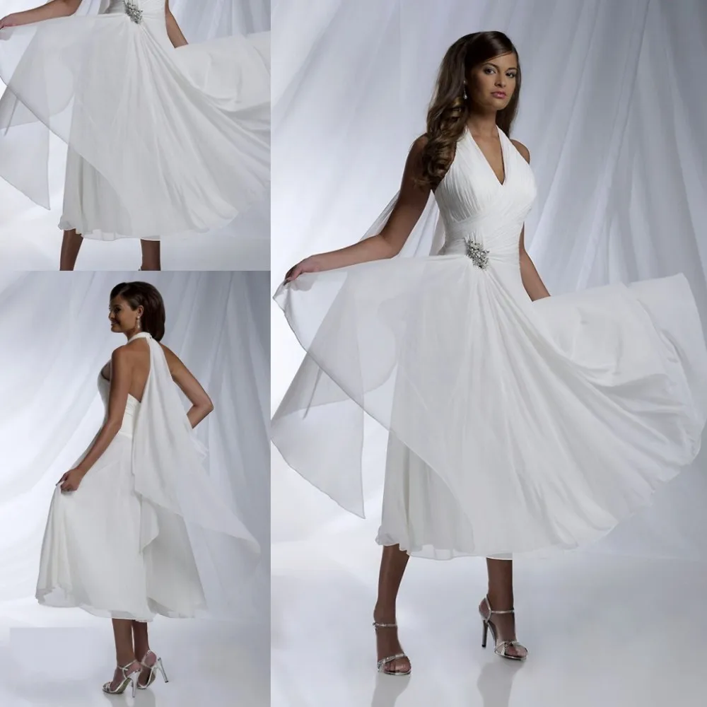 

Cheap! New 2015 Free Shipping Simple A-line Halter Chiffon Short Wedding Dresses with Crystal Waist Bridal Gowns Charming ZM055