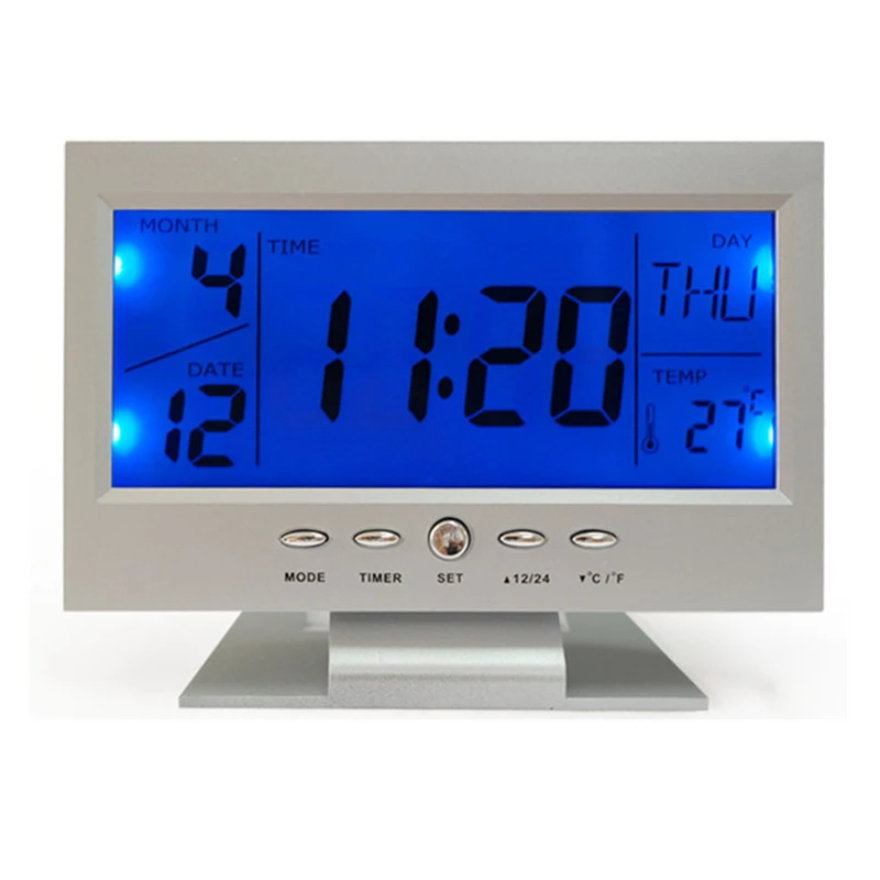 YOHAPP TV Blue Backlight Voice Control Digital Alarm Clock Snooze Desk