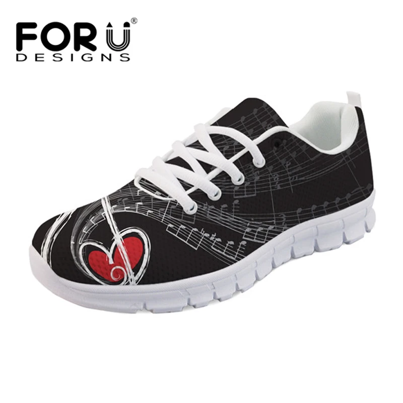 

FORUDESIGNS Music Note 3D Pattern Flats Shoes Women Spring Summer Breathable Mesh Shoes Woman Fashion Girls Light Walking Shoes