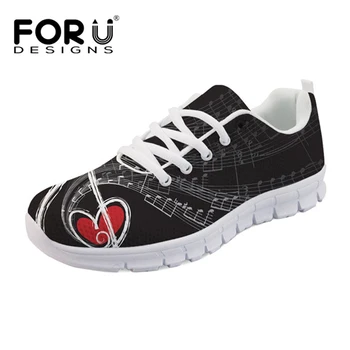 

FORUDESIGNS Music Note 3D Pattern Flats Shoes Women Spring Summer Breathable Mesh Shoes Woman Fashion Girls Light Walking Shoes