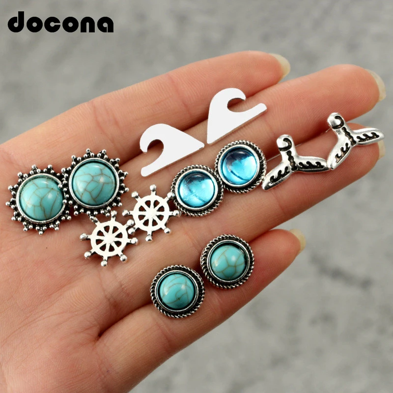 

Docona 12pc/set Trendy Round Rhinesrone Piercing Ear Studs Earrings Women Earrings Ear Pendientes Geometric Brincos Femme 5651