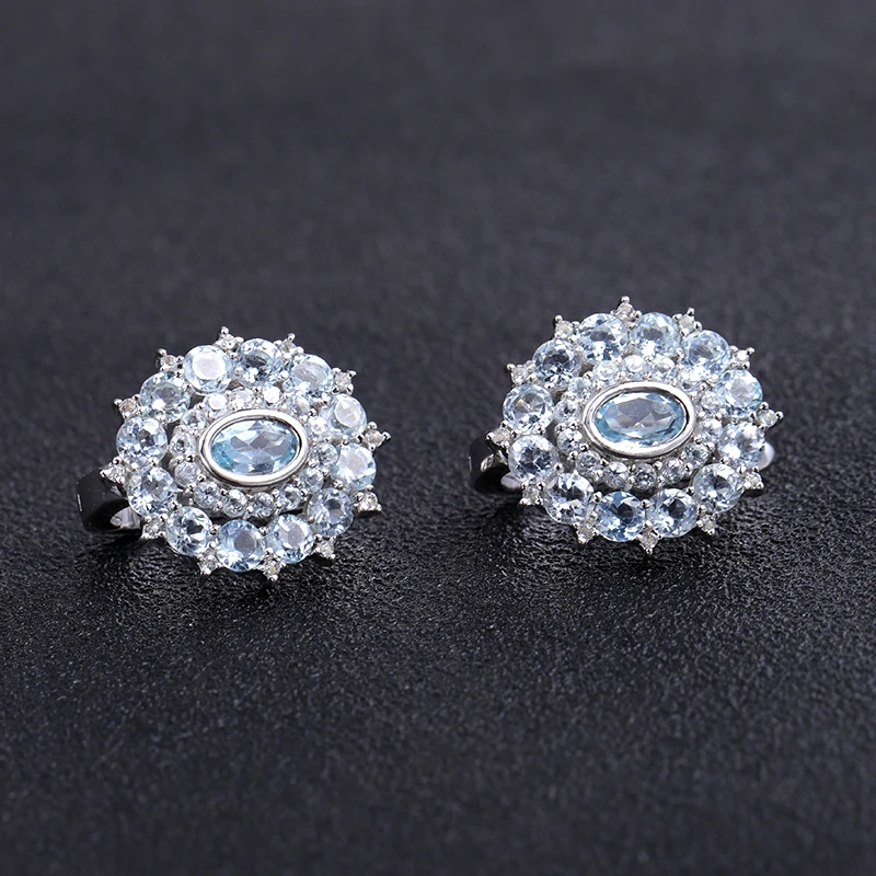 GEM'S BALLET, натуральный голубой топаз, Винтажные серьги, 925 пробы, серебро, драгоценный камень, серьги-гвоздики для женщин, свадебные, хорошее ювелирное изделие