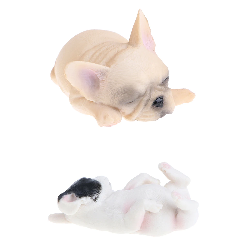 2x Sleeping Little French Bulldog Dog Animals Action Figure Pet Dog Wild/Farm Animal Models Educational Nature Toy