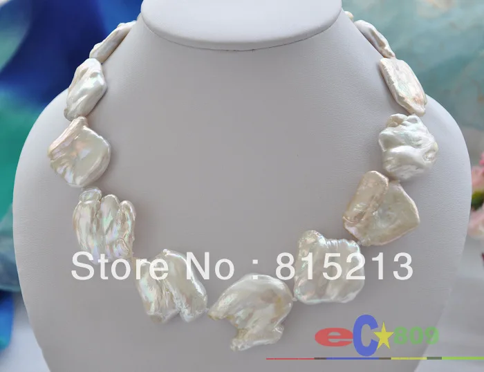 

FREE SHIPPING>>>@@ > N985 P3670 HUGE 18" WHITE BAROQUE KESHI REBORN PEARL NECKLACE