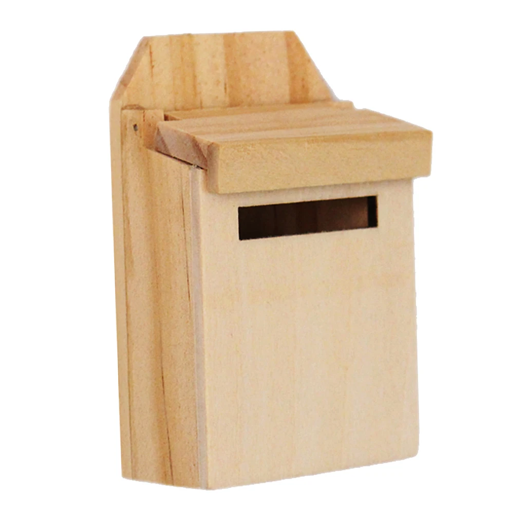 1/12 Dollhouse Miniature Natural Wooden Mailbox With Decal Fairy Garden Accs