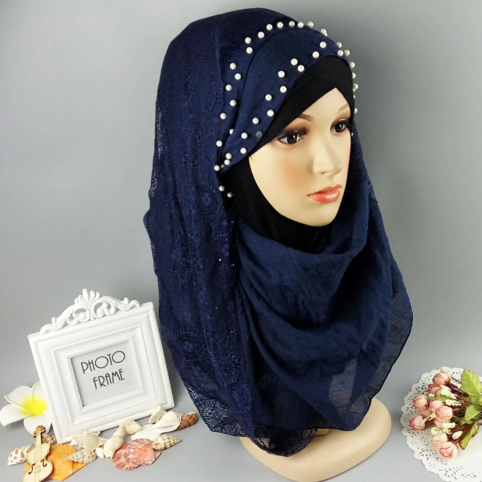 M8 Высокое качество жемчуга половина кружева Новое поступление мусульманок платок шарфы шали обруча Хиджаб