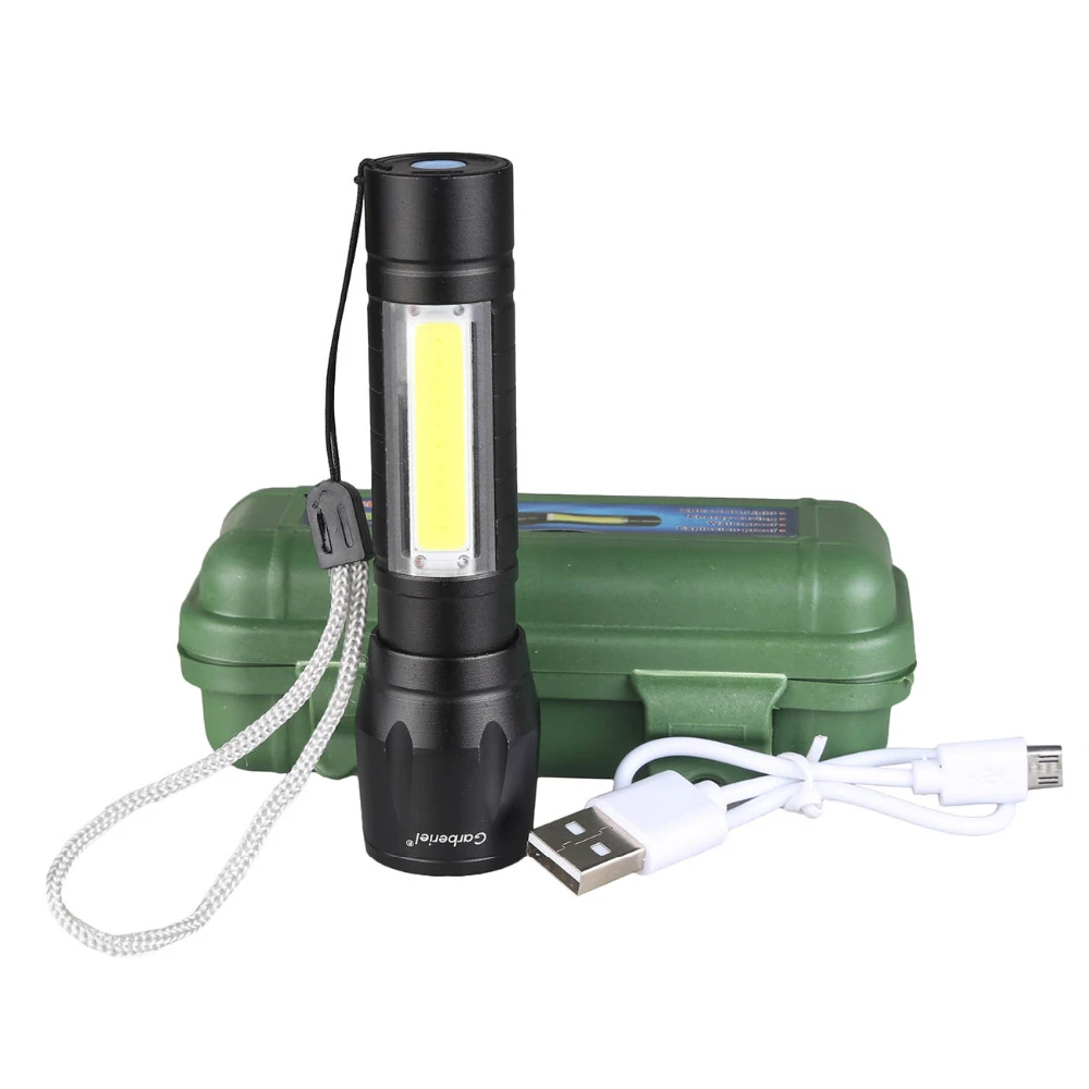 LED Flashlight Zoom Camping Hiking Torch USB Rechargeable Mini COB Work Lamp