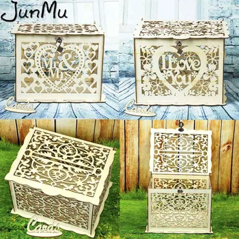 

Wedding Card Box Birthday Party Decorations Rustic Wooden Card Box with Lock DIY Money Box Gift For Guest