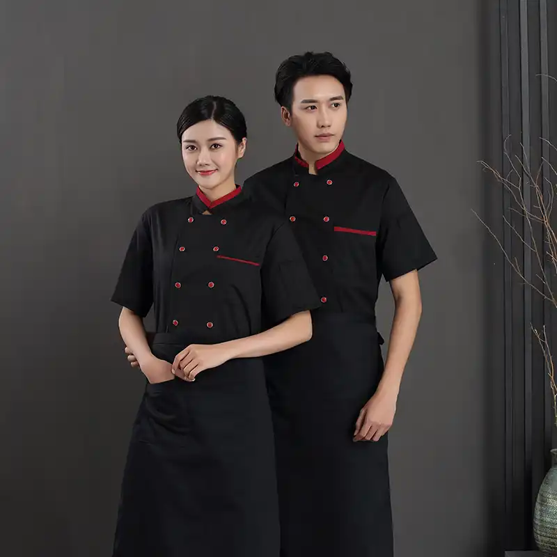 Double Breasted Short Sleeved Chef Uniform Unisex Summer Kitchen