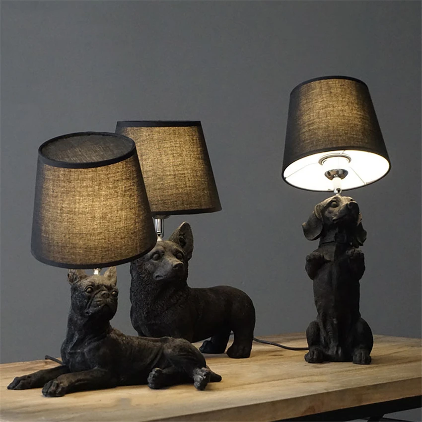 Dogs Anmails Table Lamp Black with Lampshades Art Decor Resin Table Lamp for Bedroom Living Room Children Room Kids Bedside Lamp