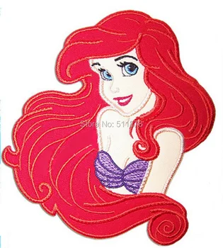 

7" Little Mermaid Ariel Bust Princess Applique Movie TV Series Halloween Costume LARGE Felt Embroidered iron on patch TRANSFER