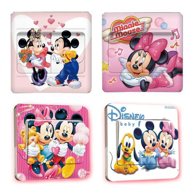 1 pcs Mickey Minnie Mouse cartoon Switch Sticker princess Wall Stickers For Kids Rooms Border Tiles For Bathrooms