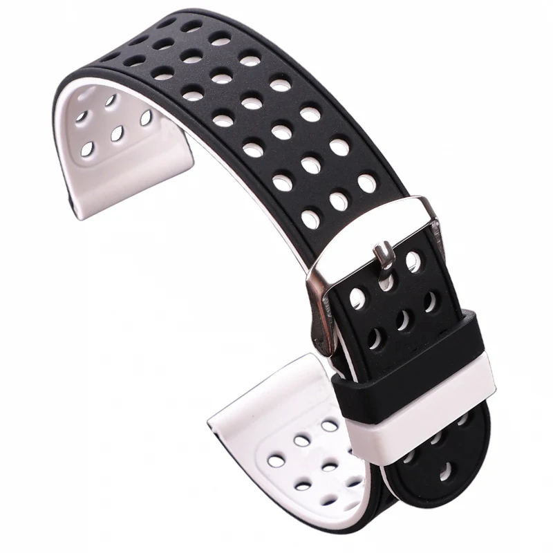 Силиконовый резиновый ремешок для часов, спортивный дышащий браслет для женщин и мужчин, модные двухцветные Ремешки для наручных часов, браслет 18 20 22 24 мм