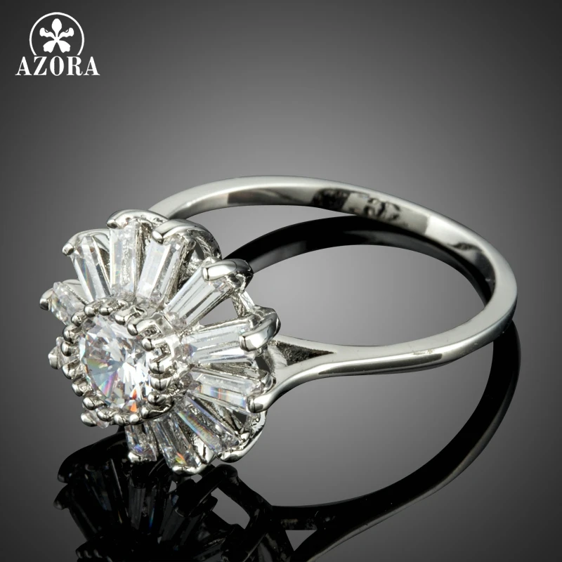 AZORA Engagement Wedding Snowflake Shape Finger Rings for Women Clear Cubic Zirconia Fashionable Jewelry Accessories TR0208