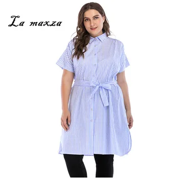 

Plus Size 2020 Women Summer OL Striped Vintage Casual Sundress Elegant Sexy Fashion Midi Dress