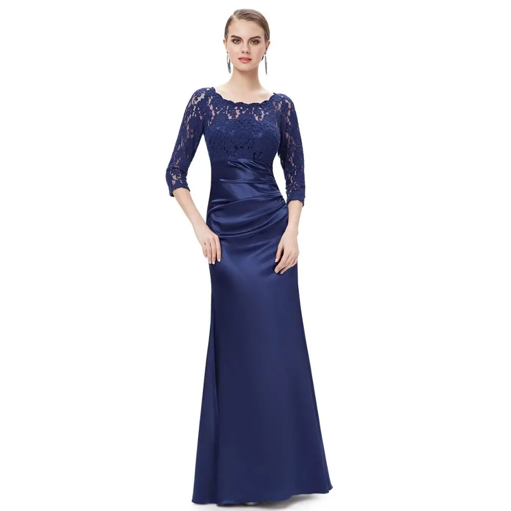 Robe De Soiree Ever Pretty женские элегантные вечерние платья винтажные атласные кружевные вечерние платья с рукавом три четверти - Цвет: Navy Blue