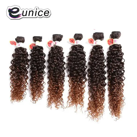 Temperatura da Fibra do Cabelo 100% de Alta Kinky Curly Cabelo Weave Pacotes Sintético Tecelagem 6 Pçs – Lote Natural Cor T1b 30 Eunice Extensão