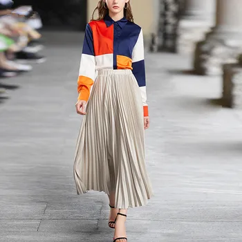 

Spring Runway Designer Two Piece Set High Quality Long Sleeve Plaid Top+ High Waist Gray Velvet Skirt 2 Piece Outfits 2019