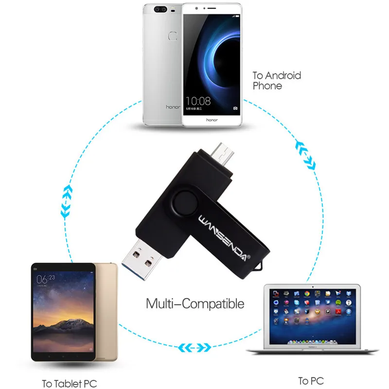 WANSENDA USB 3 0 OTG флеш накопитель для смартфонов/планшетов/ПК 16 ГБ 32 64 Гб 128 256