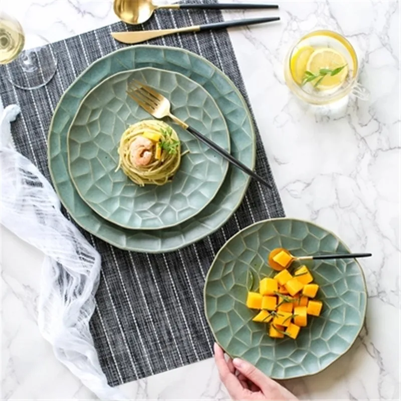 

NIMITIME Japanese Ceramic irregular Western Dish Steak Plate Dish Food Dinner Plate Tableware
