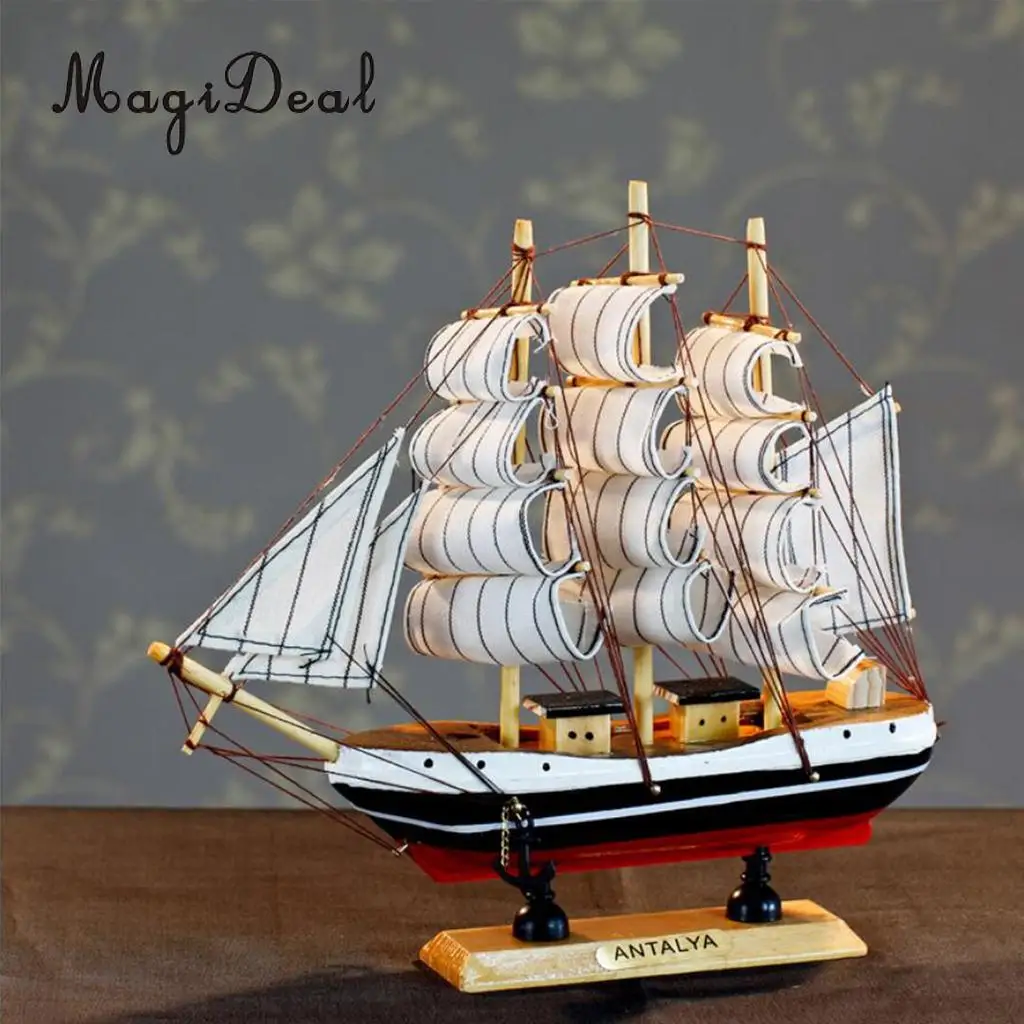 Wooden Small Sailboat Pirate Ship Home Model Boat Nautical Office Desk Bookstore Theme Party Decor Children Kids Birthday Gift