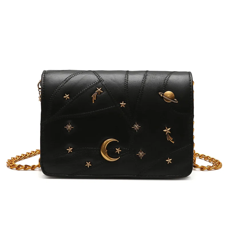 

2018 Women Shoulder Bag Rivet Designer Crossbody Bag Brand Chain Women Bag Female Genuine Leather Sheepskin Messenger Bag