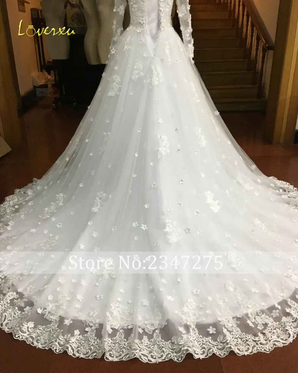 Loverxu Vestido De Noiva с длинным рукавом Цветочные подвенечные платья аппликации Часовня Поезд линии Boho недорогое свадебное платье плюс Размеры