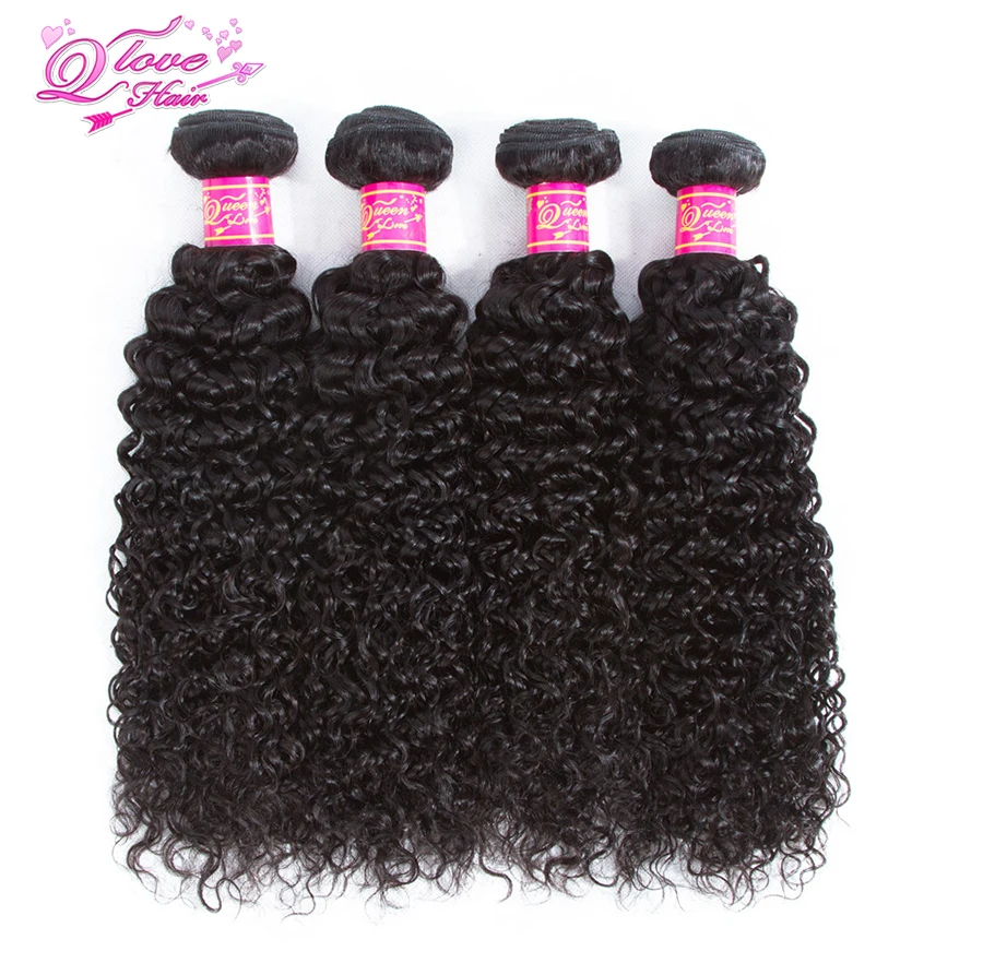 Queen Love волосы 4 пряди с закрытием перуанские волосы кудрявые человеческие пакеты естественного цвета remy волосы для наращивания
