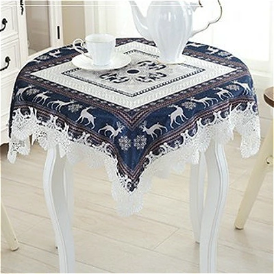 

European Embroidery Water Soluble Lace Small Round Table Cloth Christmas Deer Tablecloth Square Coffee TV Dust Cover Decoration