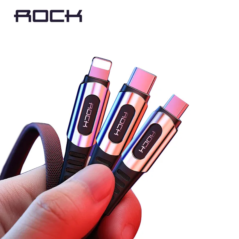 ROCK 3 в 1 USB кабель для смарт мобильный телефон Microusb Type C зарядный iPhone Micro зарядное