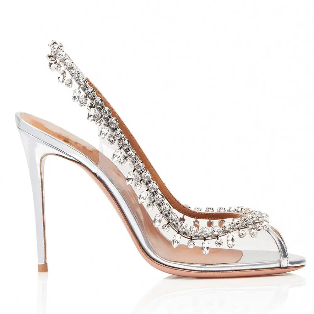 Г., летняя пикантная женская обувь прозрачные женские свадебные туфли-лодочки на высоком тонком каблуке с открытым носком обувь для вечеринок - Цвет: Silver Heel 12 cm