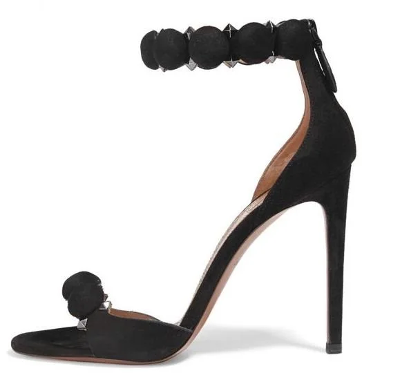 

Sexy Open Toe Woman Sandal 2018 Summer Ankle Strap High Heel Sandal Rivets Studded Thin Heels Gladiator Sandal Big Size 10