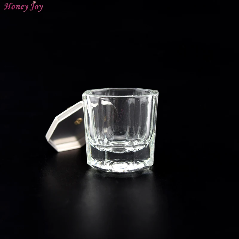 Acrylic Liquid Glass Cup + Anti-volatilization Metal Octagon Cap Acrylic Powder Crystal Glass Cup Lid Bowl for Acrylic Nail Art