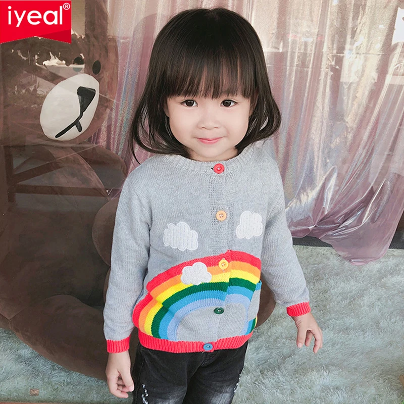 

IYEAL Cotton Kids Cardigan Girls Children's Knit Cardigan Rainbow Pattern Sweaters Spring Outerwear Sweater Toddler Baby Clothes