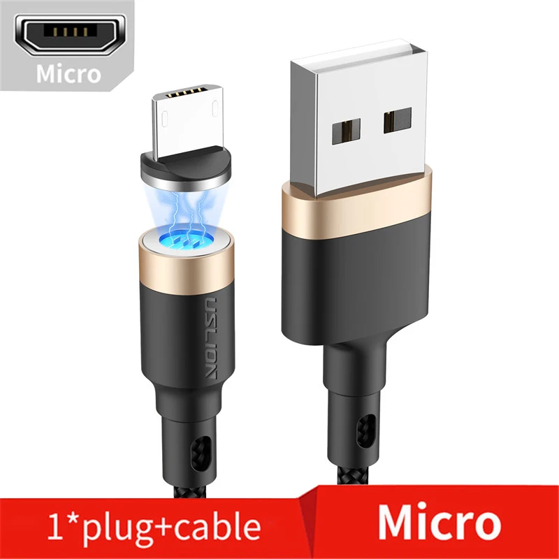 Gold For Micro Магнитный кабель USLION 3A для быстрой зарядки iPhone Xs Max XR 8 7 6 6S Plus, кабель Micro USB type-C для samsung Xiaomi huawei - Цвет: Gold For Micro