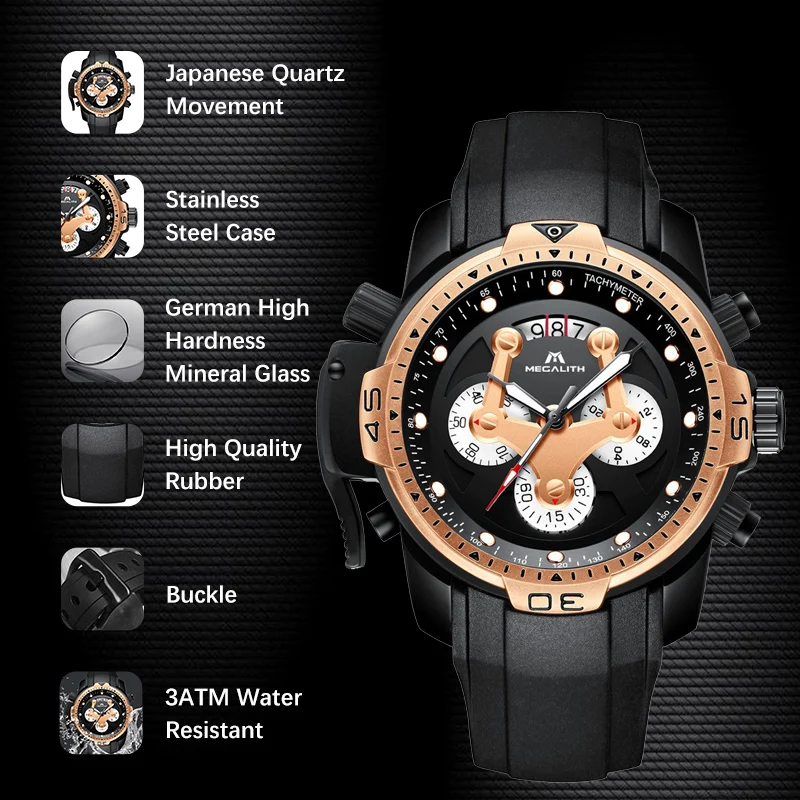 MEGALITH Модные мужские светодиодный цифровые часы мужские водонепроницаемые кварцевые наручные часы Спортивные Повседневные часы для мужчин часы Relogio Masculino
