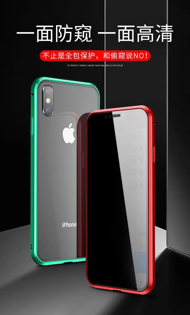 Privacy Case For iPhone 13 12 11 Pro XR XS MAX X 7 8 Plus SE 3 2022 Magnetic Anti-peeping Double Side Tempered Glass Cover iphone 13 pro max leather case