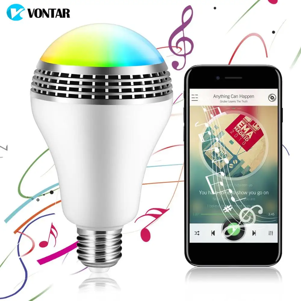 

VONTAR Bluetooth Smart Speaker Light E27 LED White + RGB Bulb Lamp Smart Music Audio Bluetooth Speaker + APP version for Home