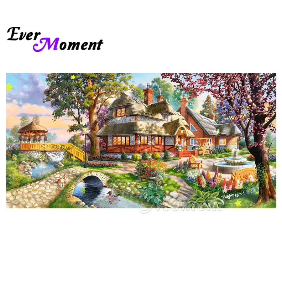 

Ever Moment Diamond Painting Landscape House Bridge Tree Full Square Drill Picture Of Rhinestone Diamond Embroidery S2F2237