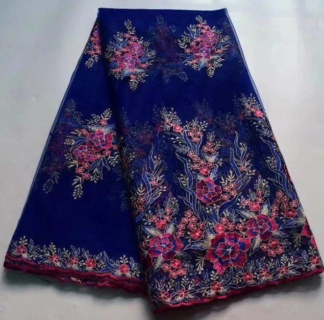 

Elegant 3D Flower Lace Blue Color Tulle Lace African Net Lace Fabric With Beaded Latest Design For Evening Dresses 5Yard/Lot