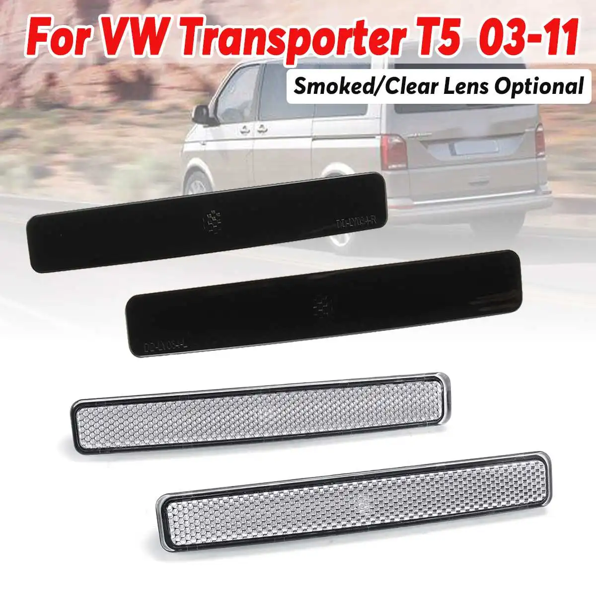 

1 Pair Left + Right Red Lens Rear Bumper Reflector Assembly For VW Transporter T5 2003-2011