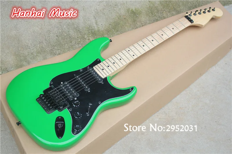 

Electric Guitar,Green Color Body with Maple Fingerboard,22 Frets,Black Hardware with Floyd Rose and can be Customized