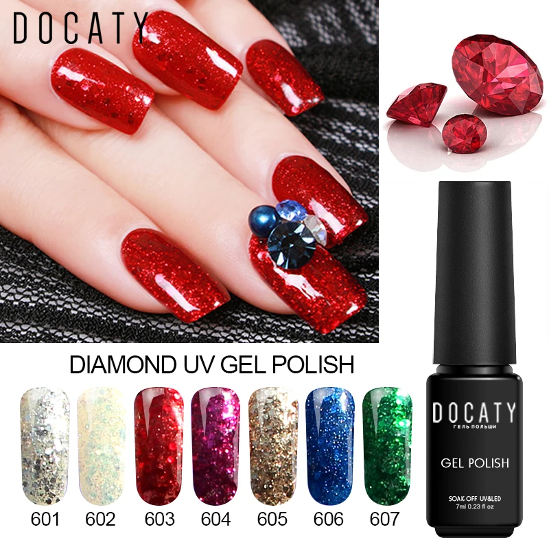 

Docaty Hybrid Lacquer Gel Holographic Varnish Diamond UV Gel 7ml Permanent Enamel Nail Accessory Camouflaging Gel for Nails