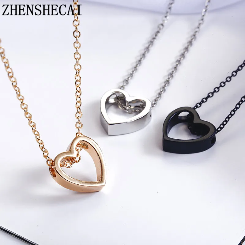 

Fashion necklace heart design black gold sliver color hollow simple jewelry for women wedding gift 2018 hot new xz3