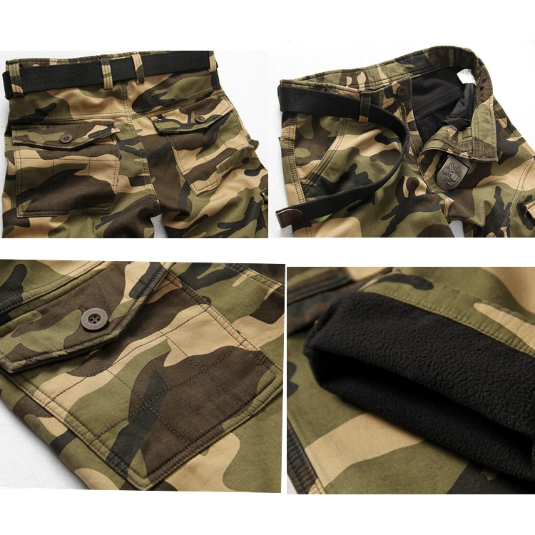 ICPANS Fleece Warm Cargo Pants Men Camouflage Loose Track Pants Men Winter Tactical Mens Trousers L