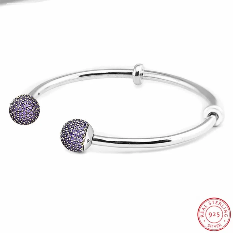 

Hand-finished Moments Silver 925 Open Bangles for Women Fine Jewelry with Regal Purple CZ Pave End CAPS & Two Stoppers FLB046A
