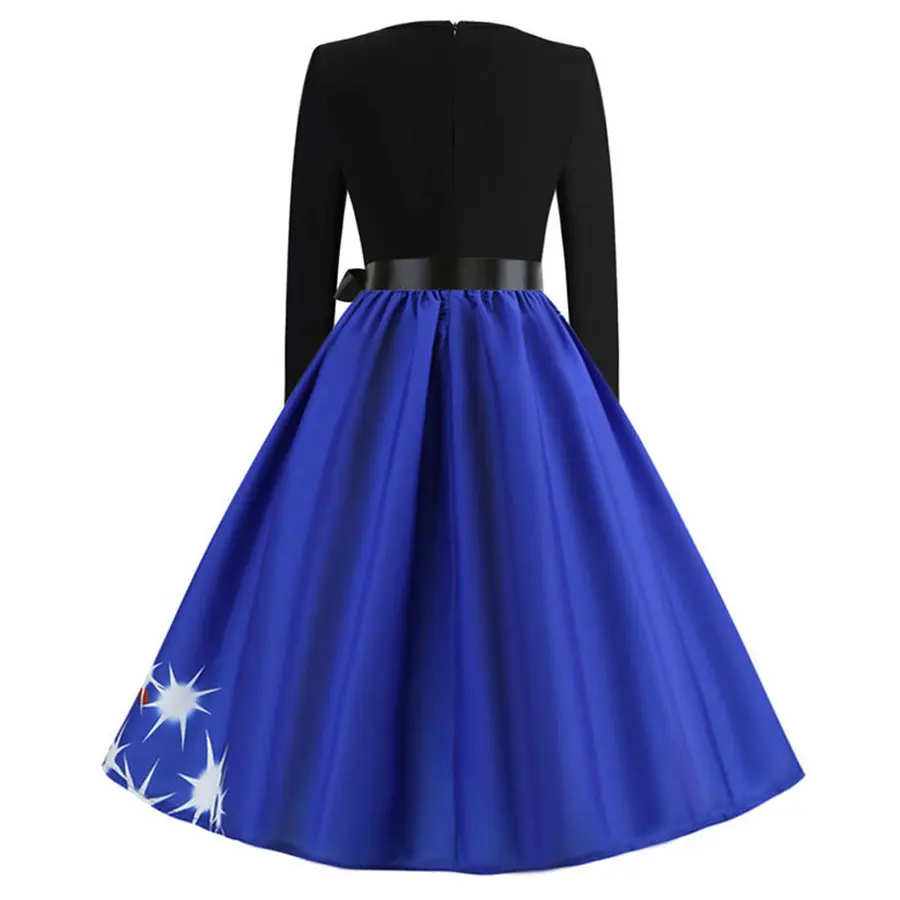 Gladiolus Christmas Print Summer Women Dress Belt Tunic Long Sleeve O-Neck 50s 60s Vintage Dress 2019 Party Ladies Dresses 2XL (16)